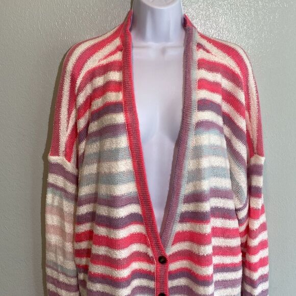 Nwt long line oversized cardigan sweater colorful pink rainbow striped Torrid 4x - Picture 3 of 8